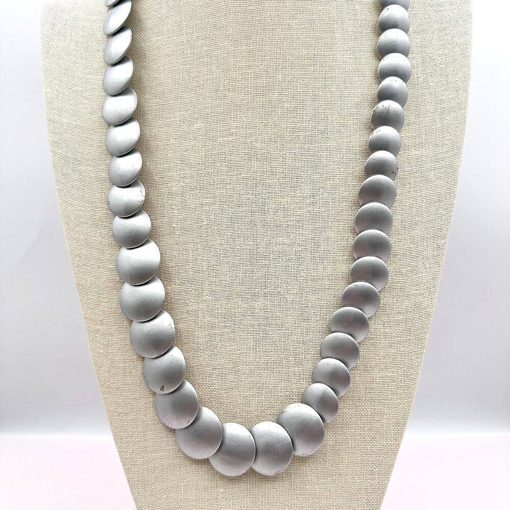Vintage 80s Modernist Matte Silver Tone Overlapping Statement Necklace Jewelry